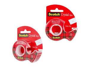 Клейкая лента канцелярская Scotch Crystal прозрачная 19 мм х 7.5 м (с диспенсером)